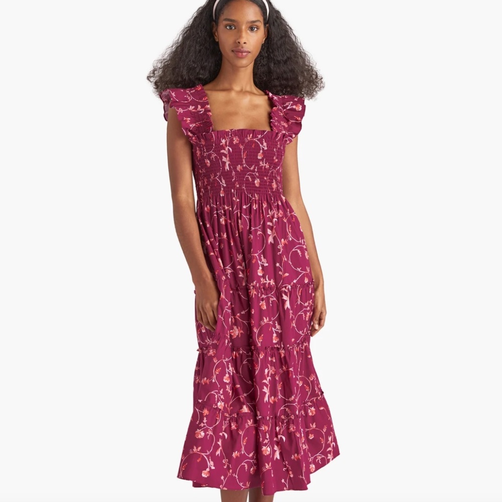 Hill House Ellie Nap Dress Burgundy Botanical Poplin Size XS NWT